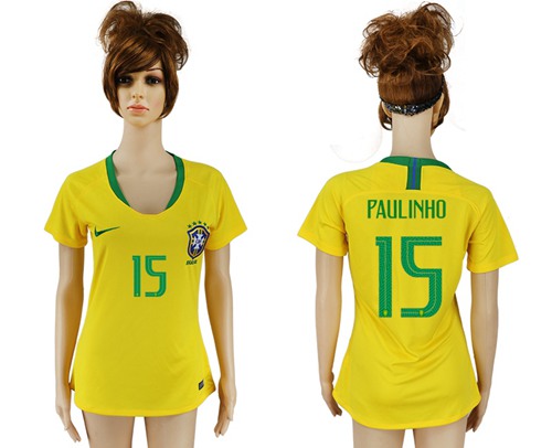 Women's Brazil #15 Paulinho Home Soccer Country Jersey - Click Image to Close